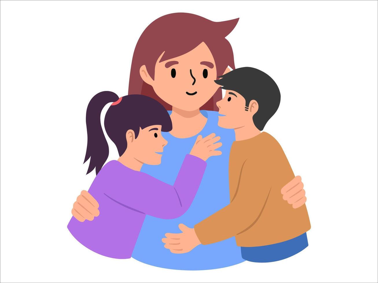 mamá con hijo y hija o avatar icono ilustración vector