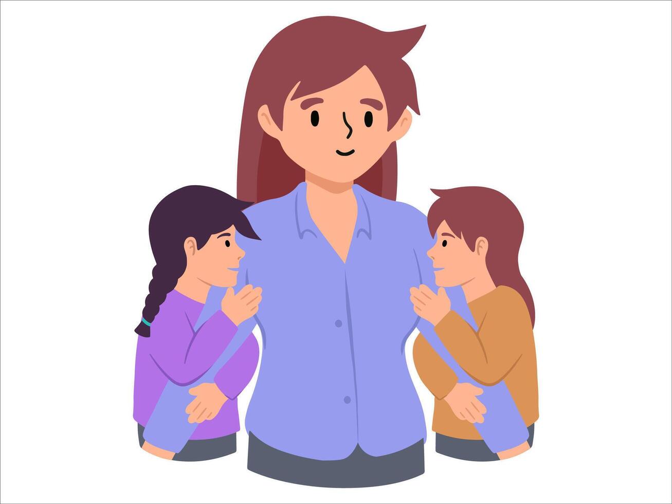 Hand drawn Mom two Daughter illustration vector