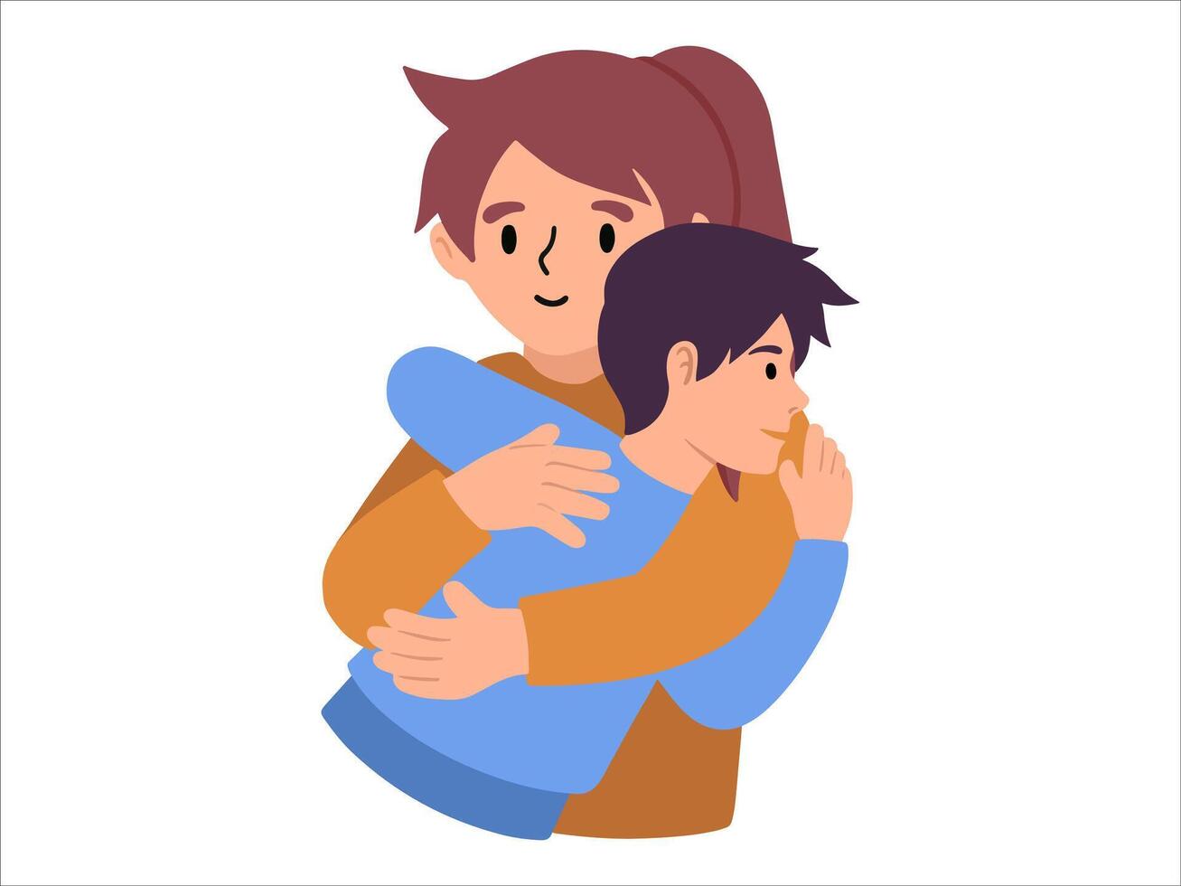 Mom hugging son or People Character illustration vector