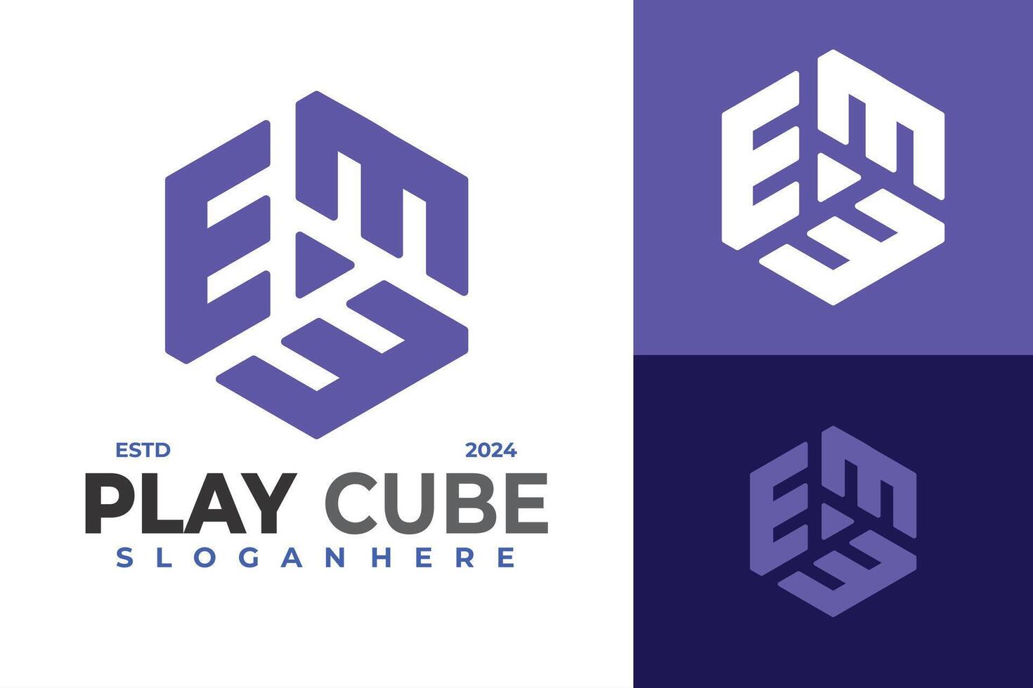 Tripel E Play Cube logo design symbol icon illustration vector