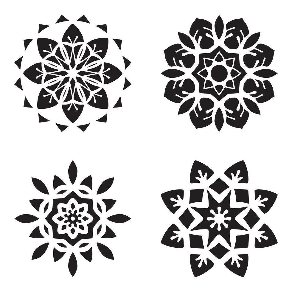 Set of simple mandala stencils with floral decorative patterns vector