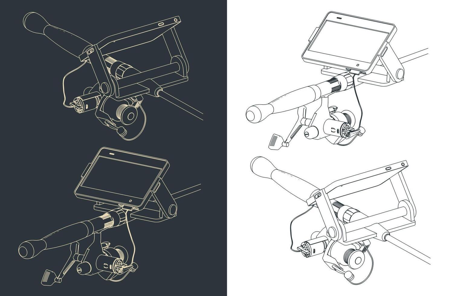 Telescopic Fishing Rod Spinning Sketch vector