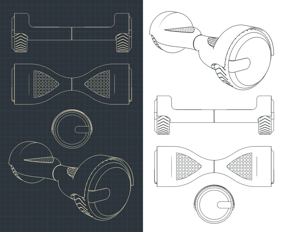 Stylized illustrations of a scooter blueprints vector