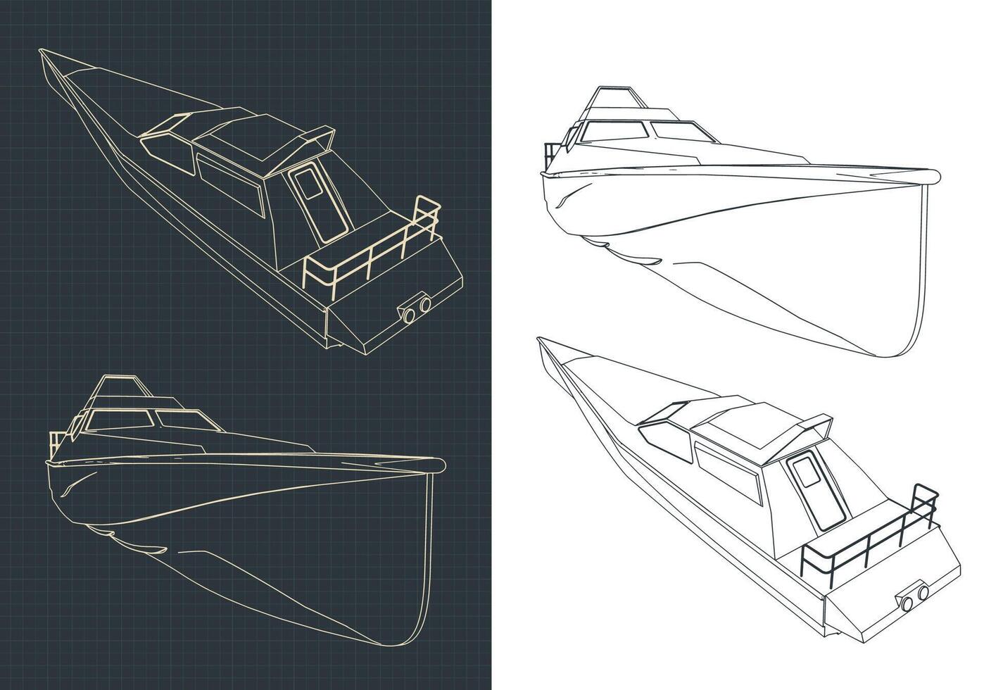 High speed boat blueprints vector