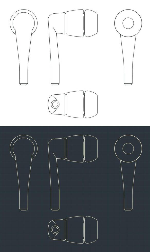 Wireless portable bluetooth headphones blueprints vector