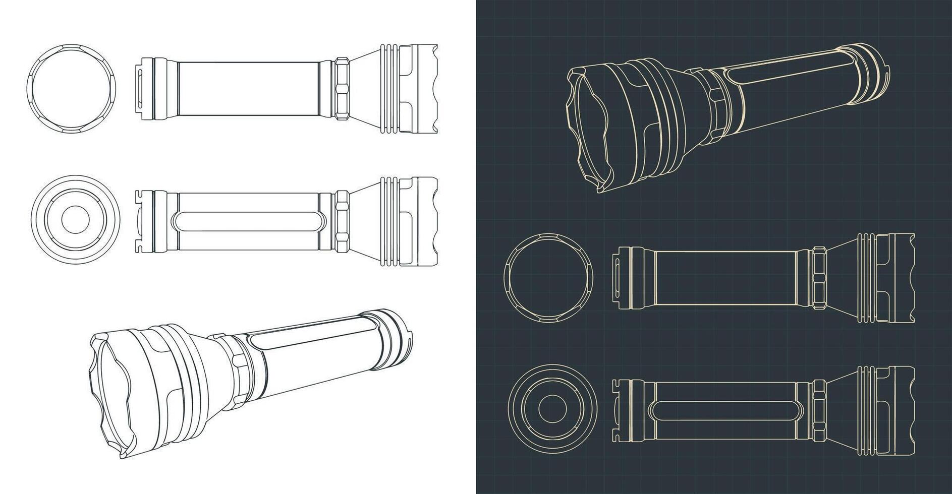 Blueprints of flashlight vector