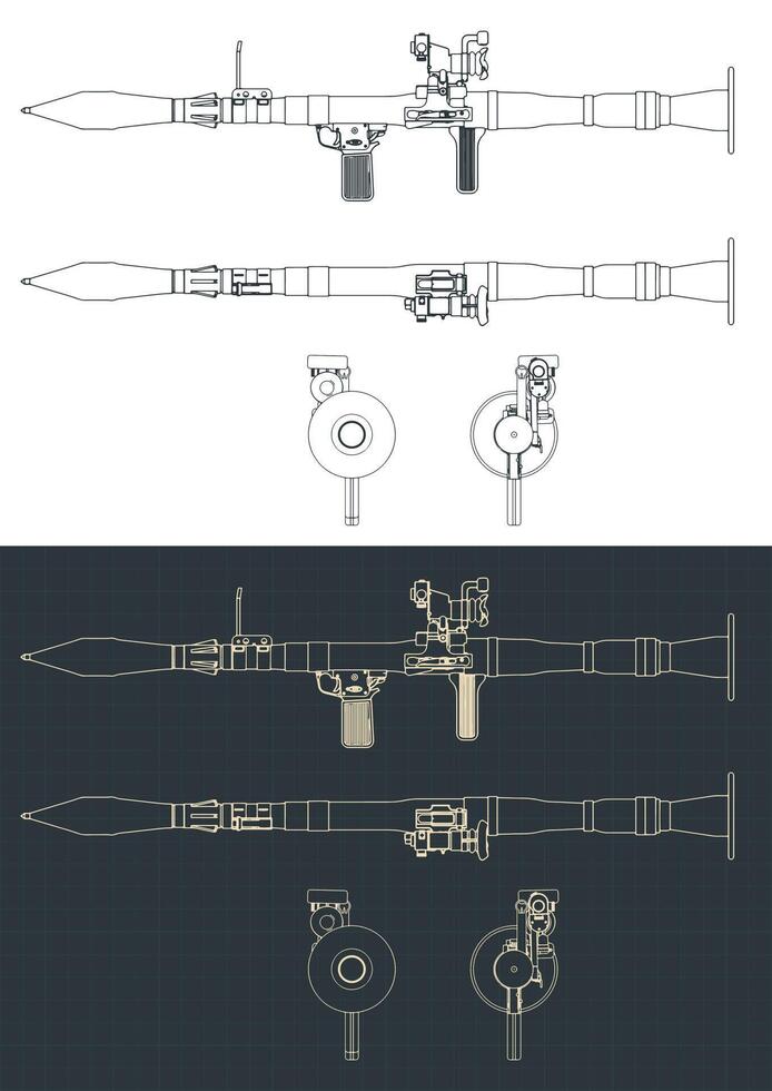 Hand-held anti-tank grenade launcher blueprints vector