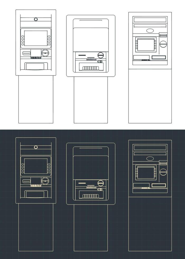 Blueprints of different ATMs vector