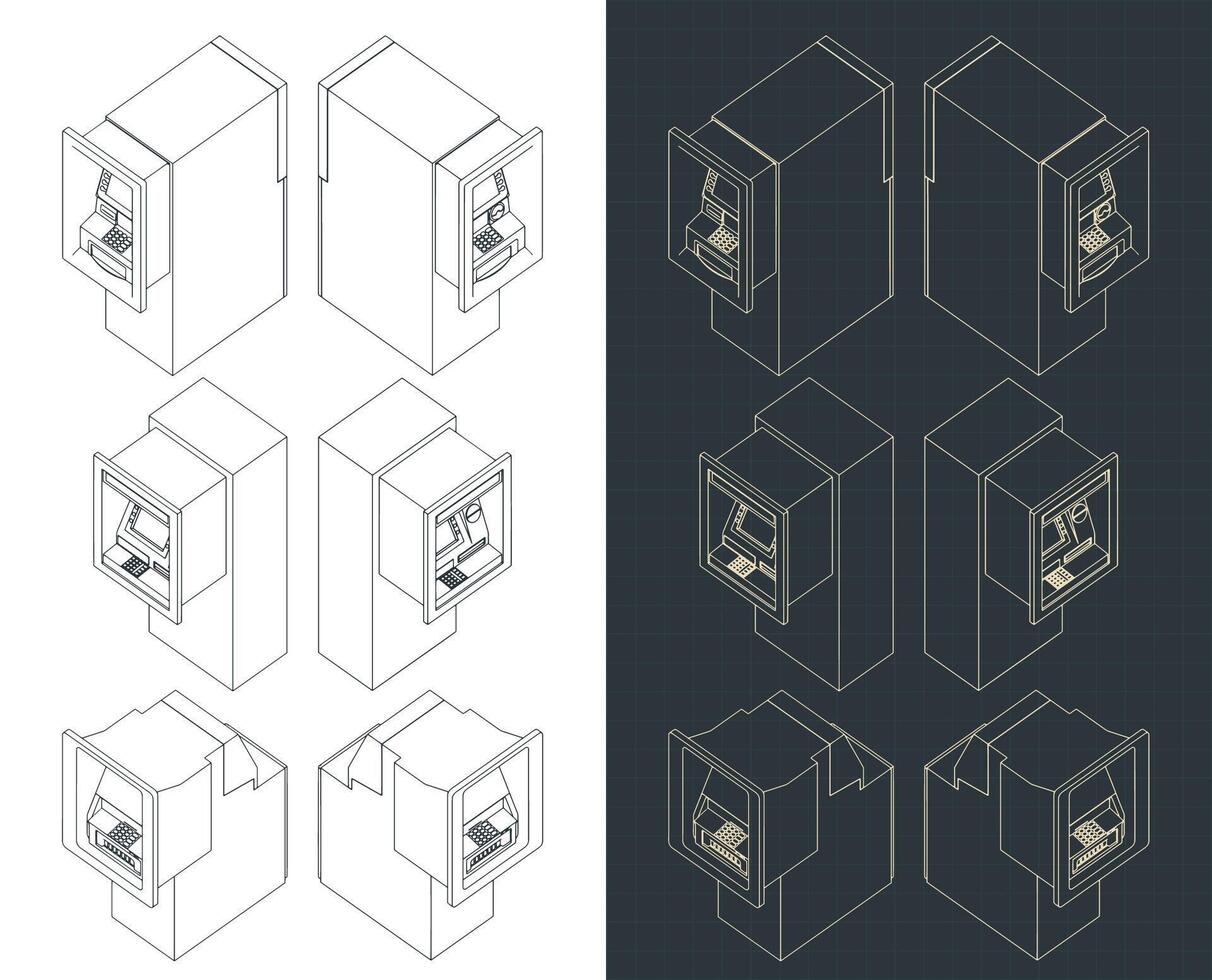 ATMs isometric blueprints vector