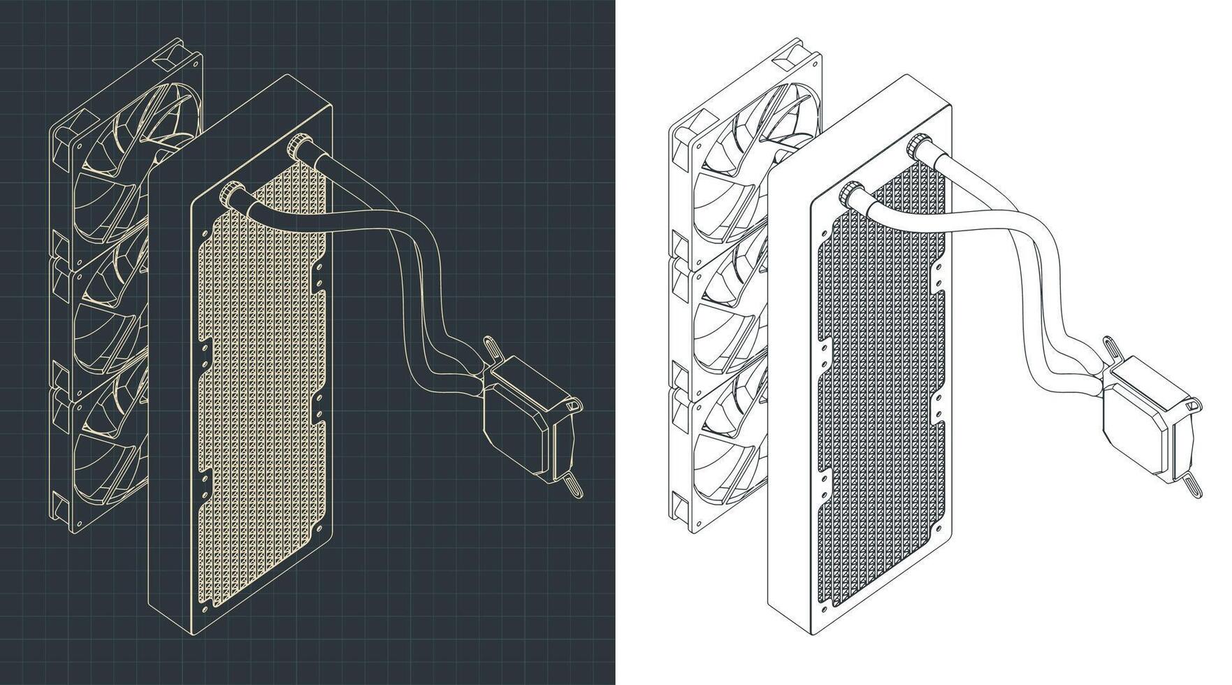 Liquid cooling system isometric drawings vector