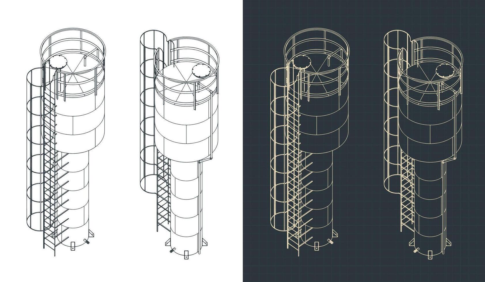 Water tank isometric blueprints vector