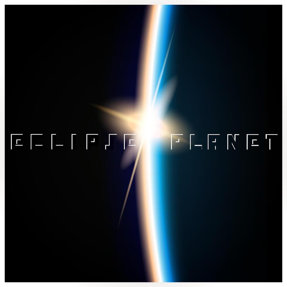 Eclipse. Realistic illustration of the planet's orbit and the view of the sun rising over it from space vector