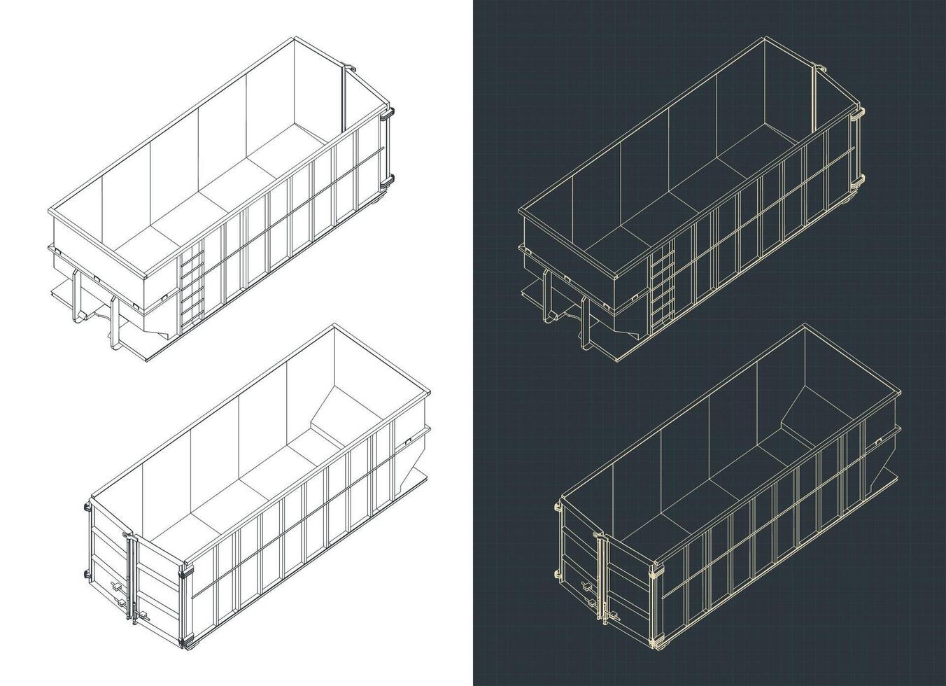 Large industrial waste container blueprints vector