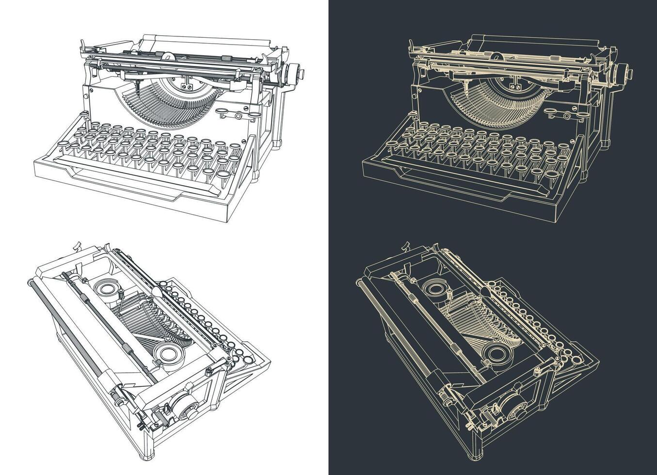 Vintage typewriter sketches vector