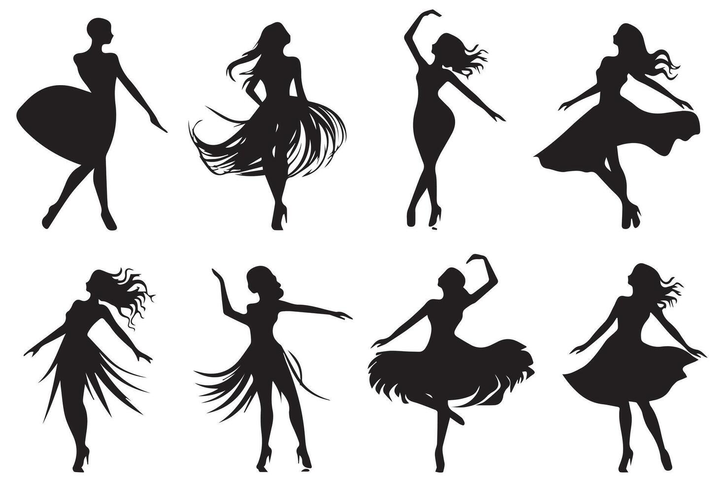 Black silhouette of dancing girls on white background vector