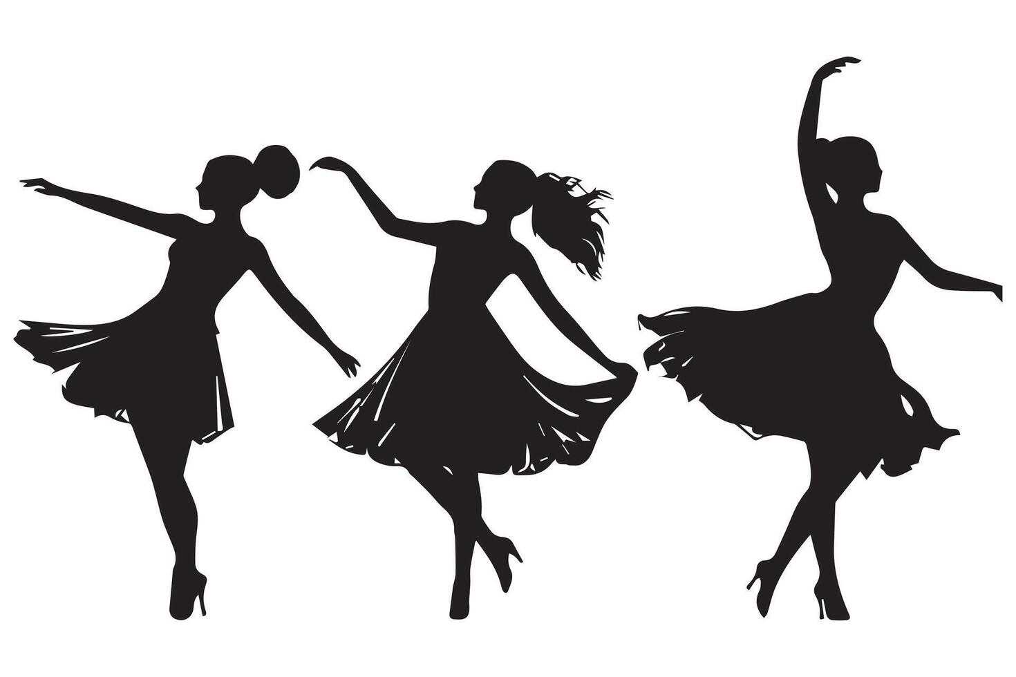 set of Black silhouette dancer girl white background vector