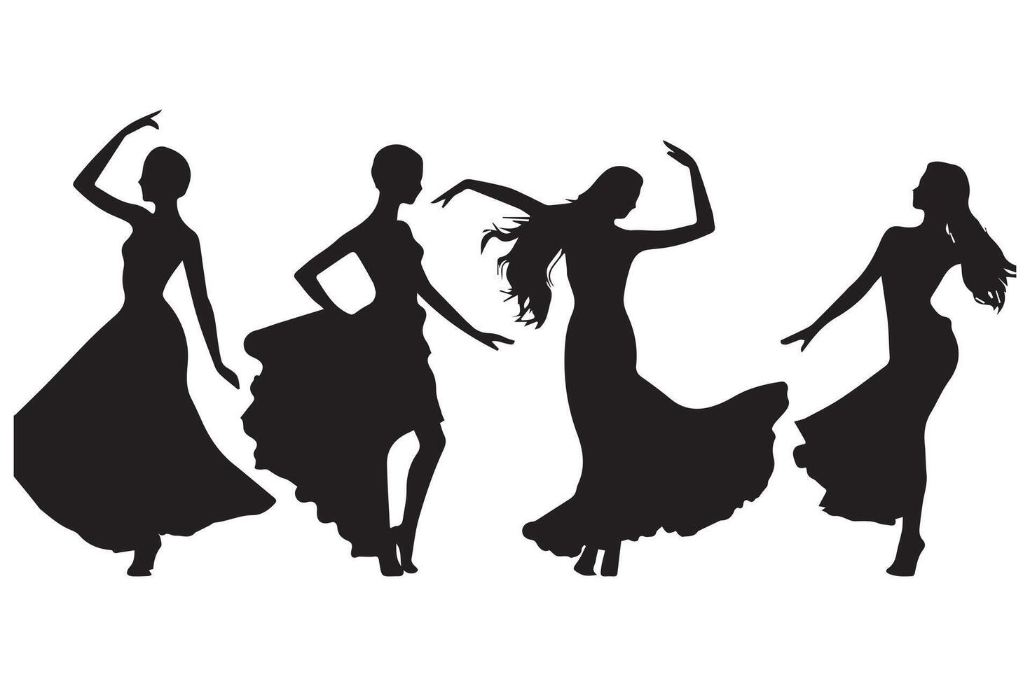 Group of people dancing silhouette illustration isolated on white background vector