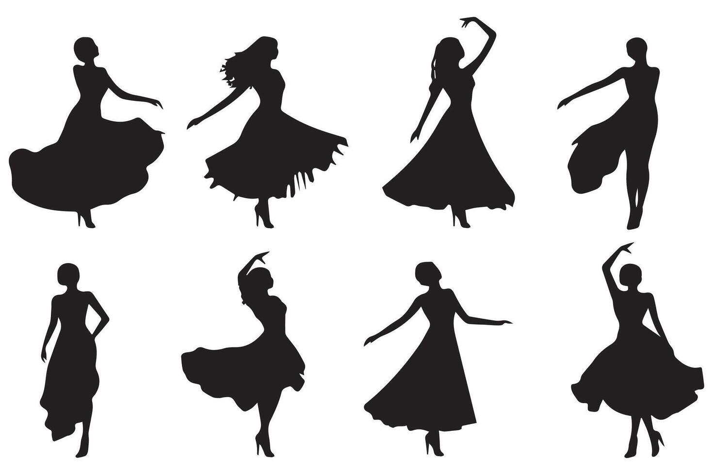 Group of people dancing silhouette illustration isolated on white background vector