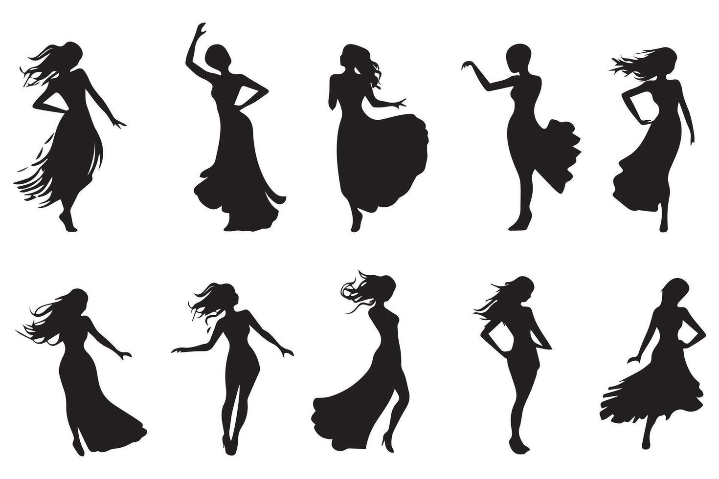 silhouettes happy dancing people on white background vector