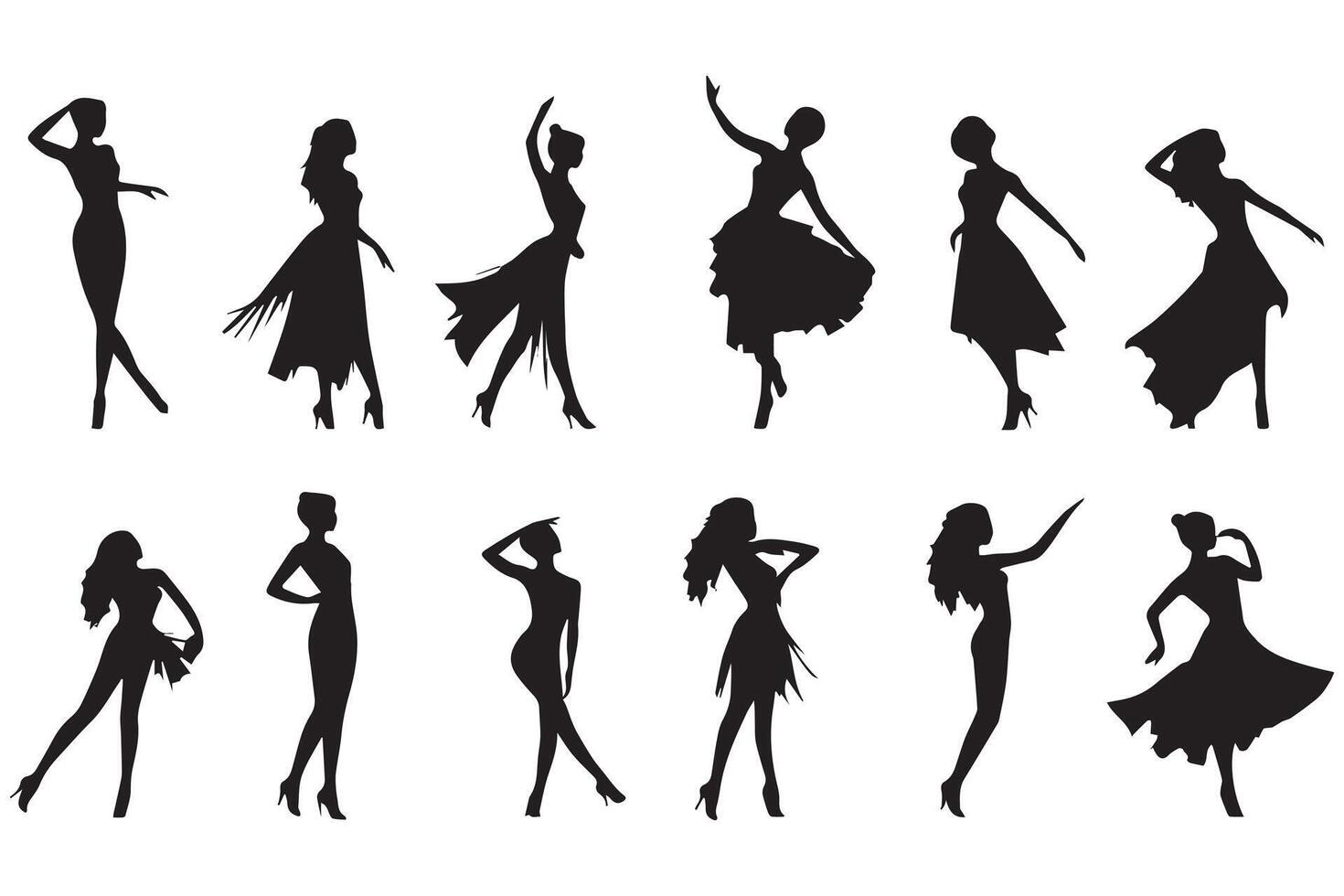 Black silhouette of dancing girls on white background vector