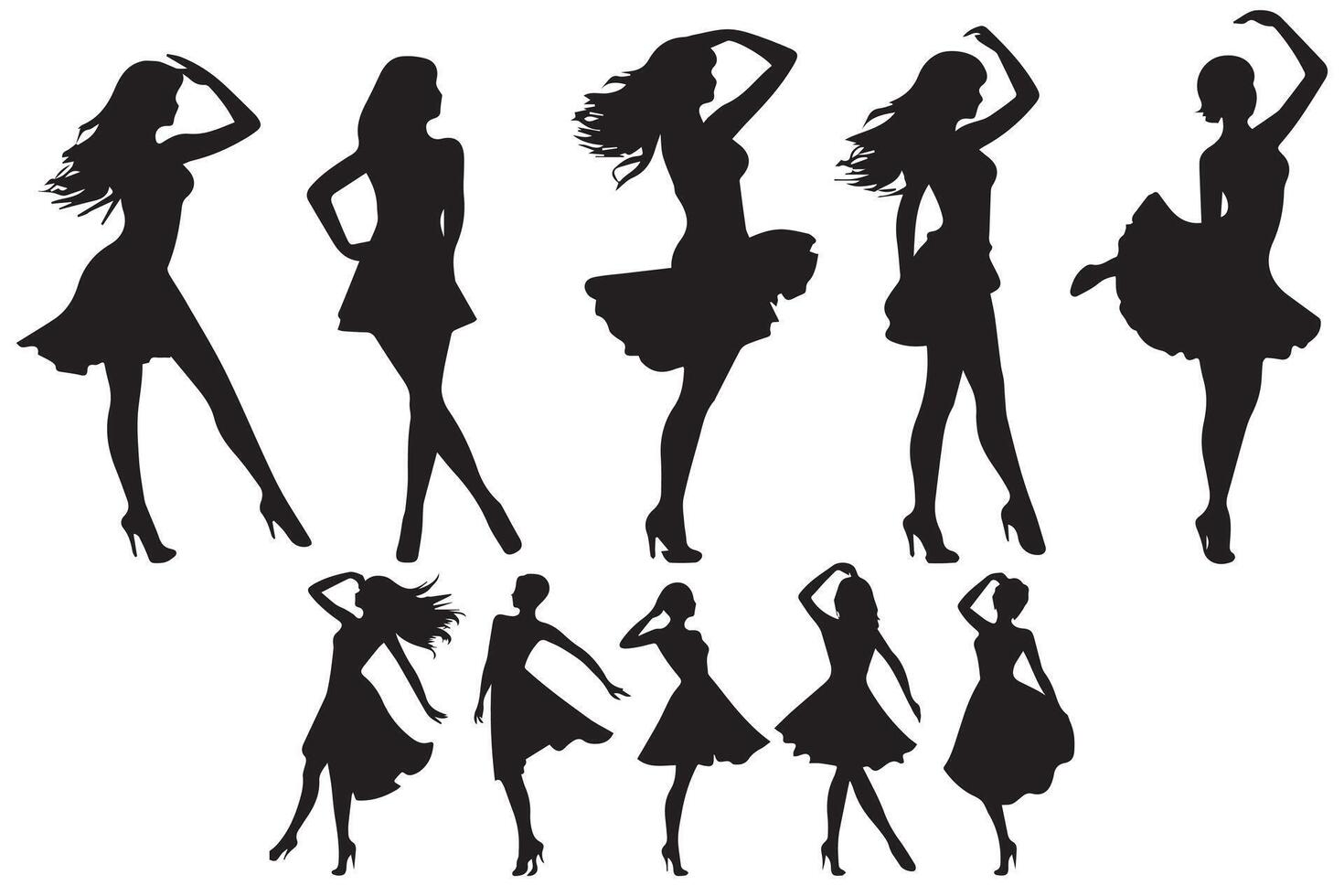 silhouettes happy dancing people on white background vector