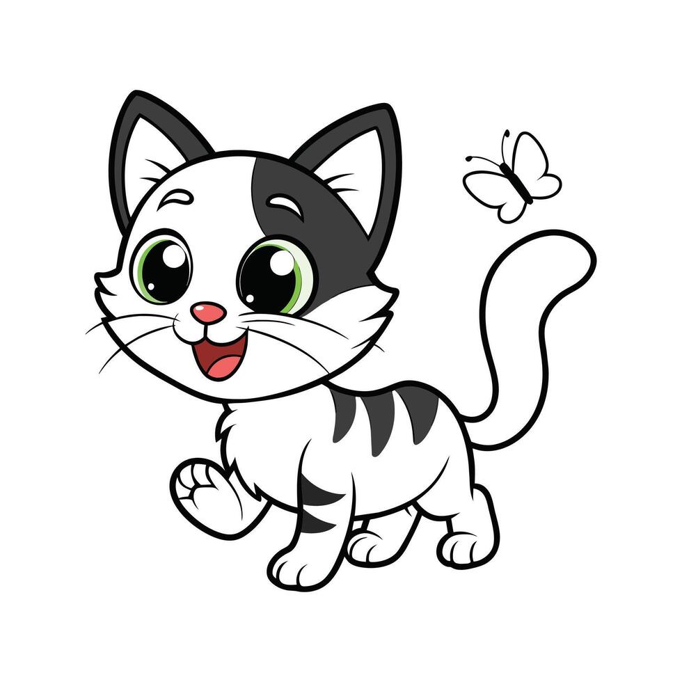 Cute Happy Cat and Butterfly vector