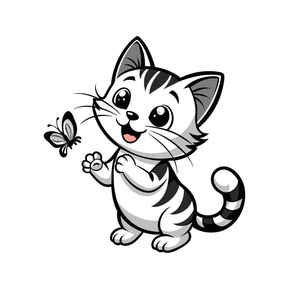 Cute Happy Cat and Butterfly vector