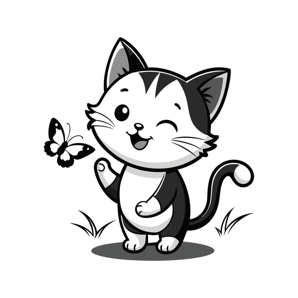 Cute Happy Cat and Butterfly vector