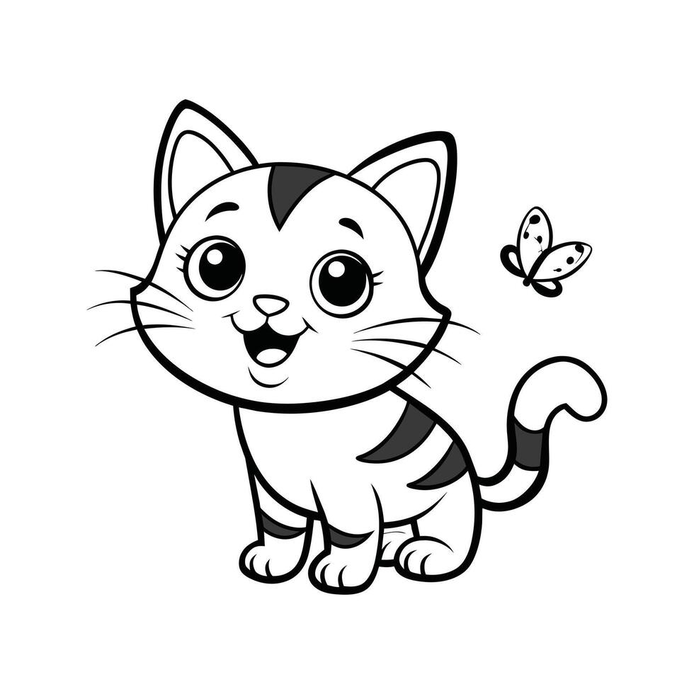 Cute Happy Cat and Butterfly vector