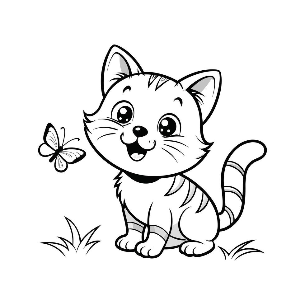 Cute Happy Cat and Butterfly vector