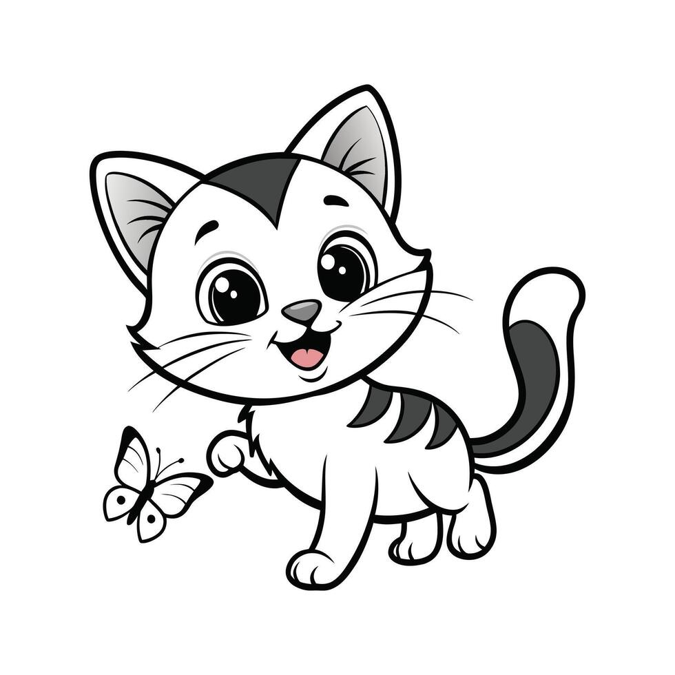 Cute Happy Cat and Butterfly vector