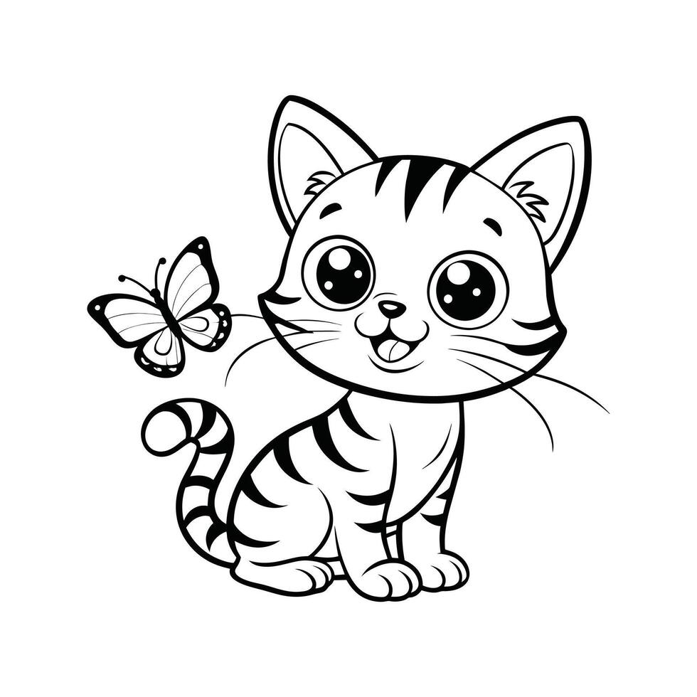 Cute Happy Cat and Butterfly vector