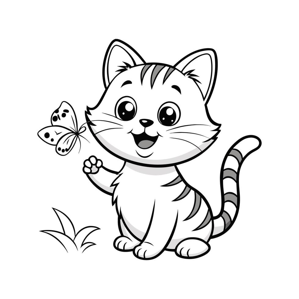 Cute Happy Cat and Butterfly vector