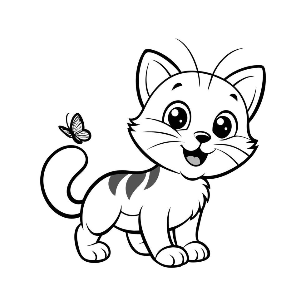 Cute Happy Cat and Butterfly vector