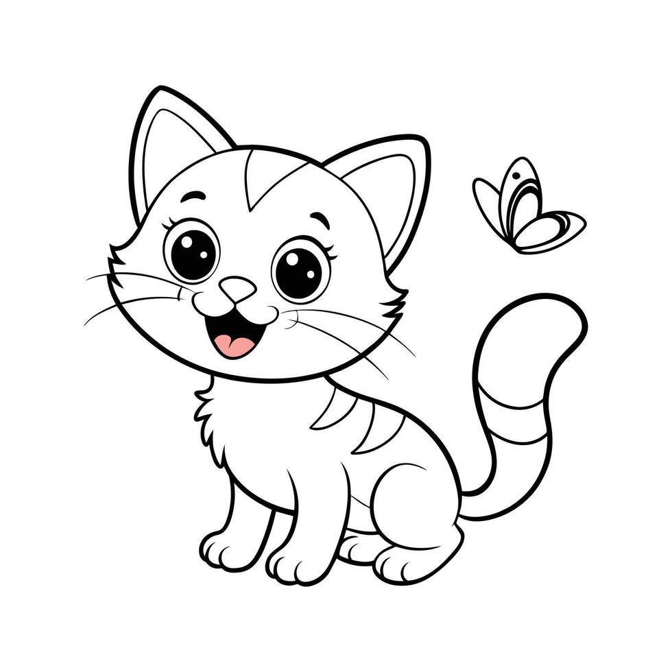 Cute Happy Cat and Butterfly vector