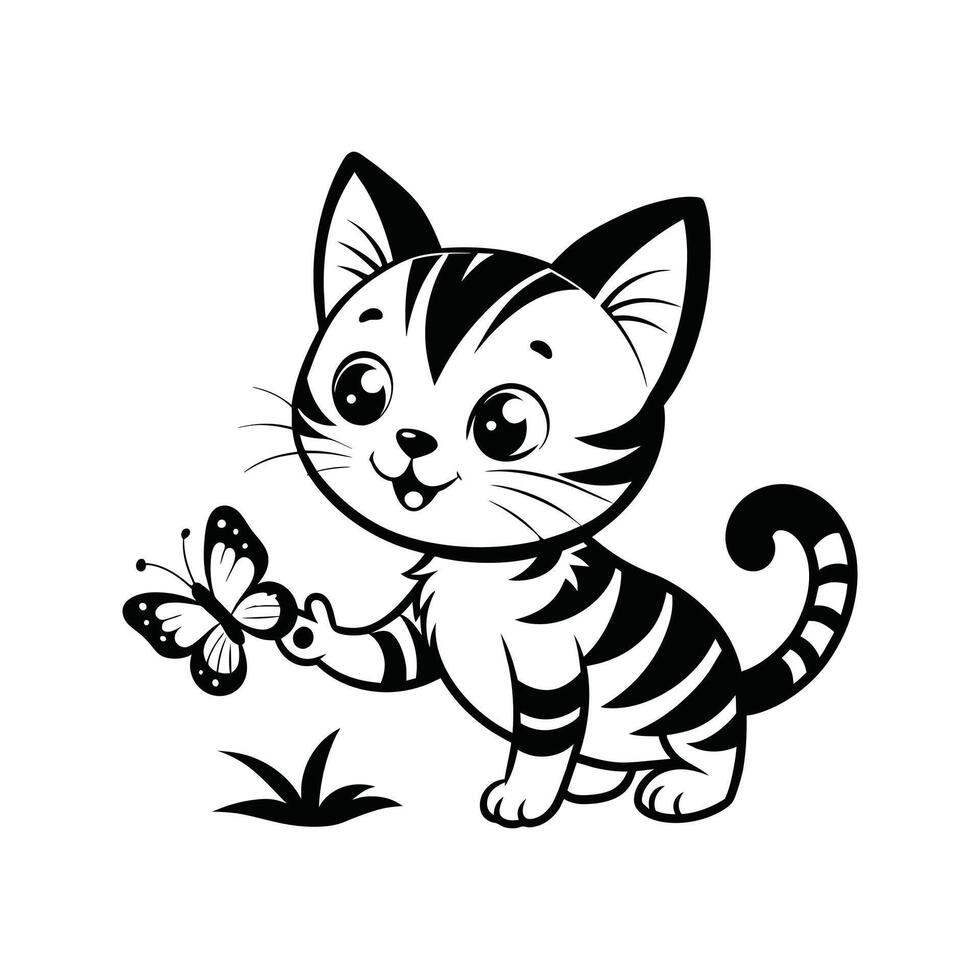 Cute Happy Cat and Butterfly vector