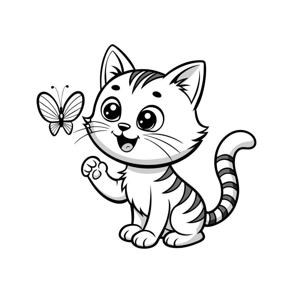 Cute Happy Cat and Butterfly vector