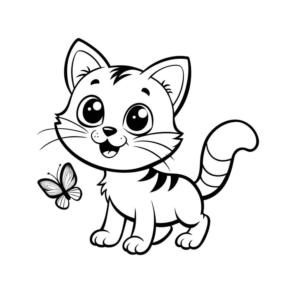 Cute Happy Cat and Butterfly vector