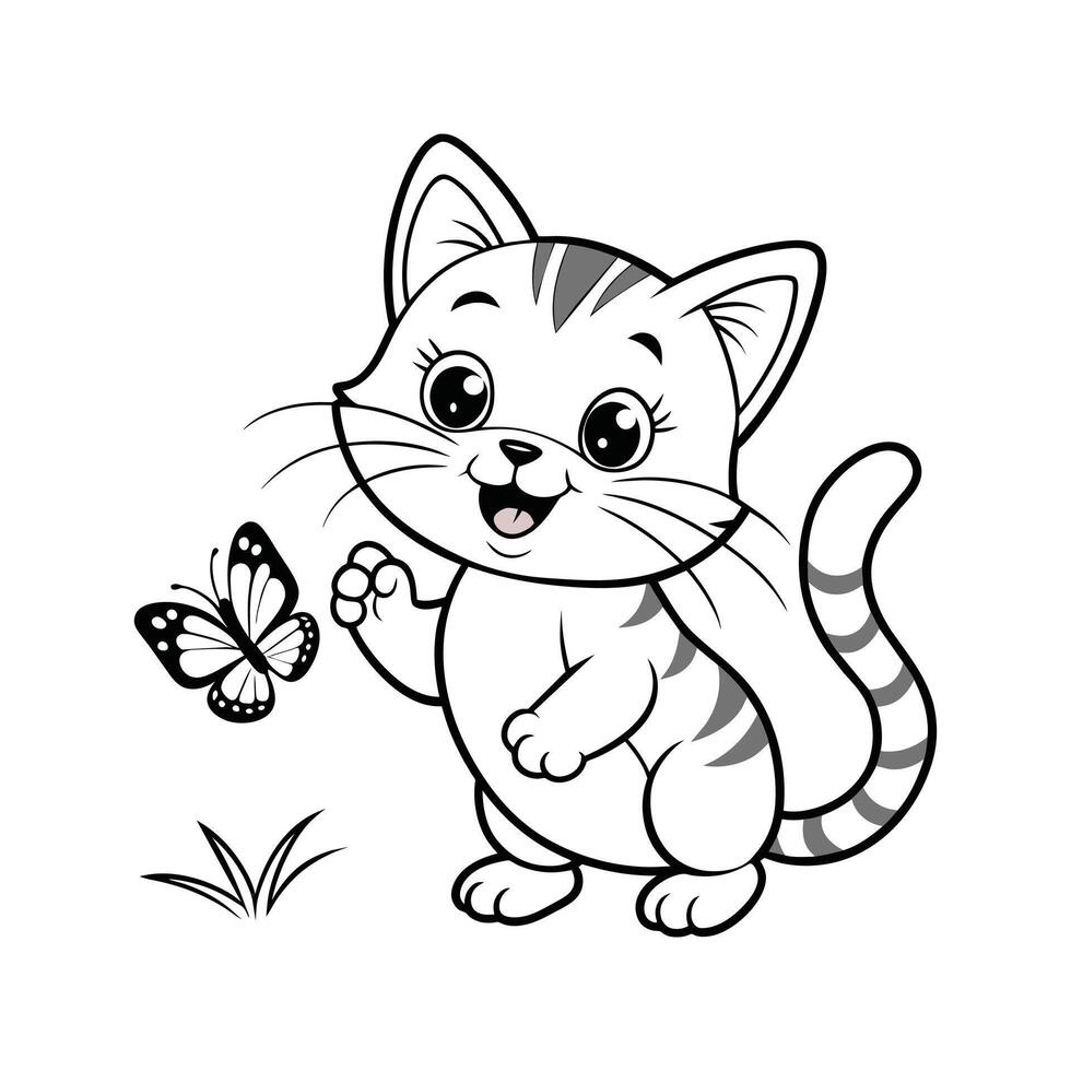 Cute Happy Cat and Butterfly vector