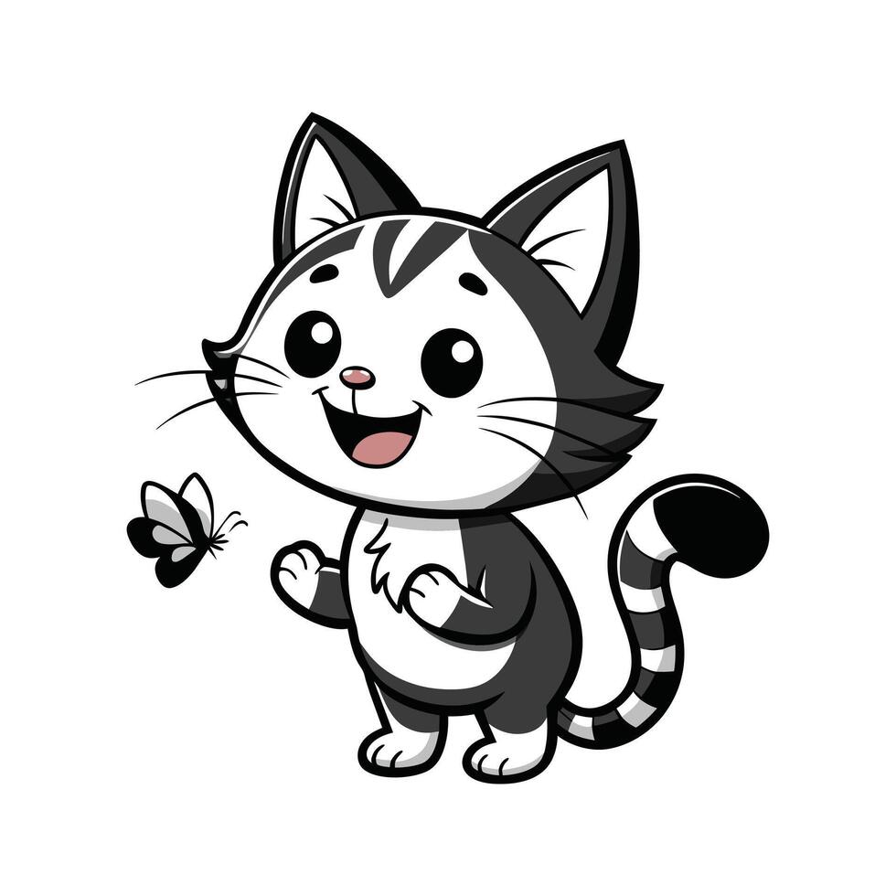 Cute Happy Cat and Butterfly vector