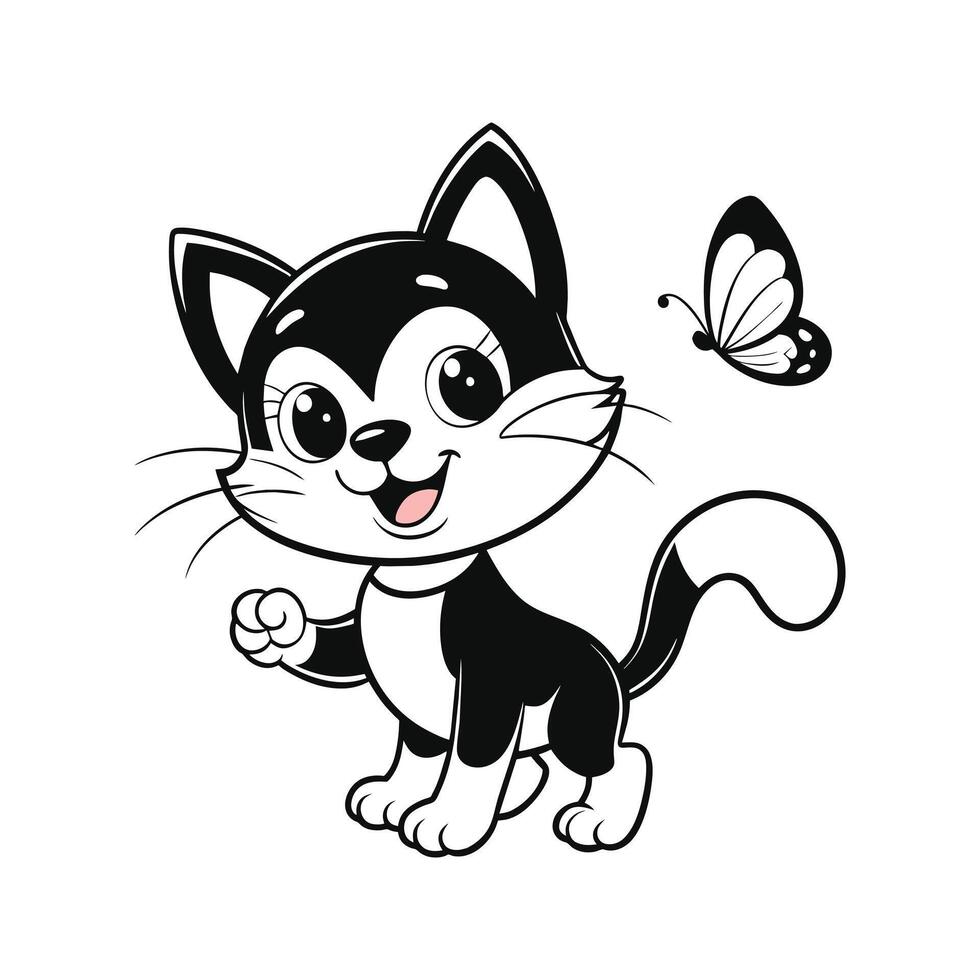 Cute Happy Cat and Butterfly vector