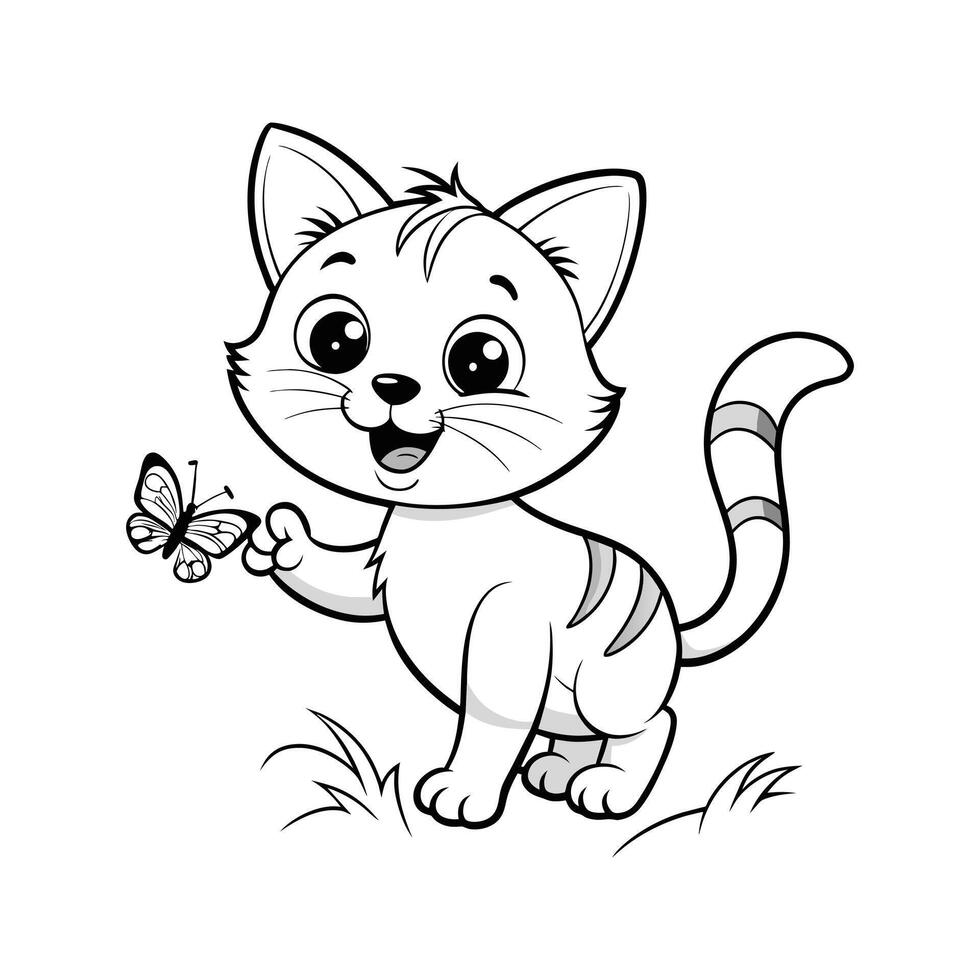 Cute Happy Cat and Butterfly vector