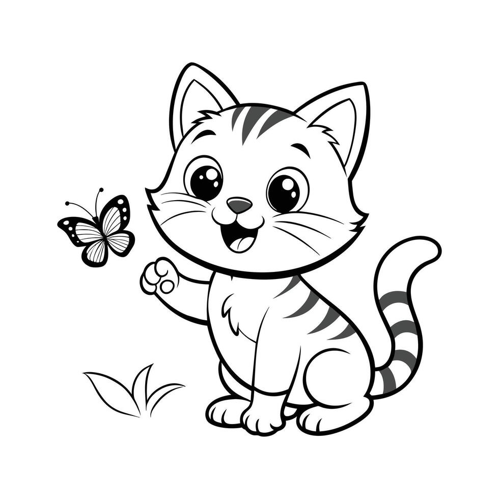 Cute Happy Cat and Butterfly vector