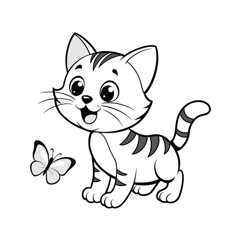 Cute Happy Cat and Butterfly vector