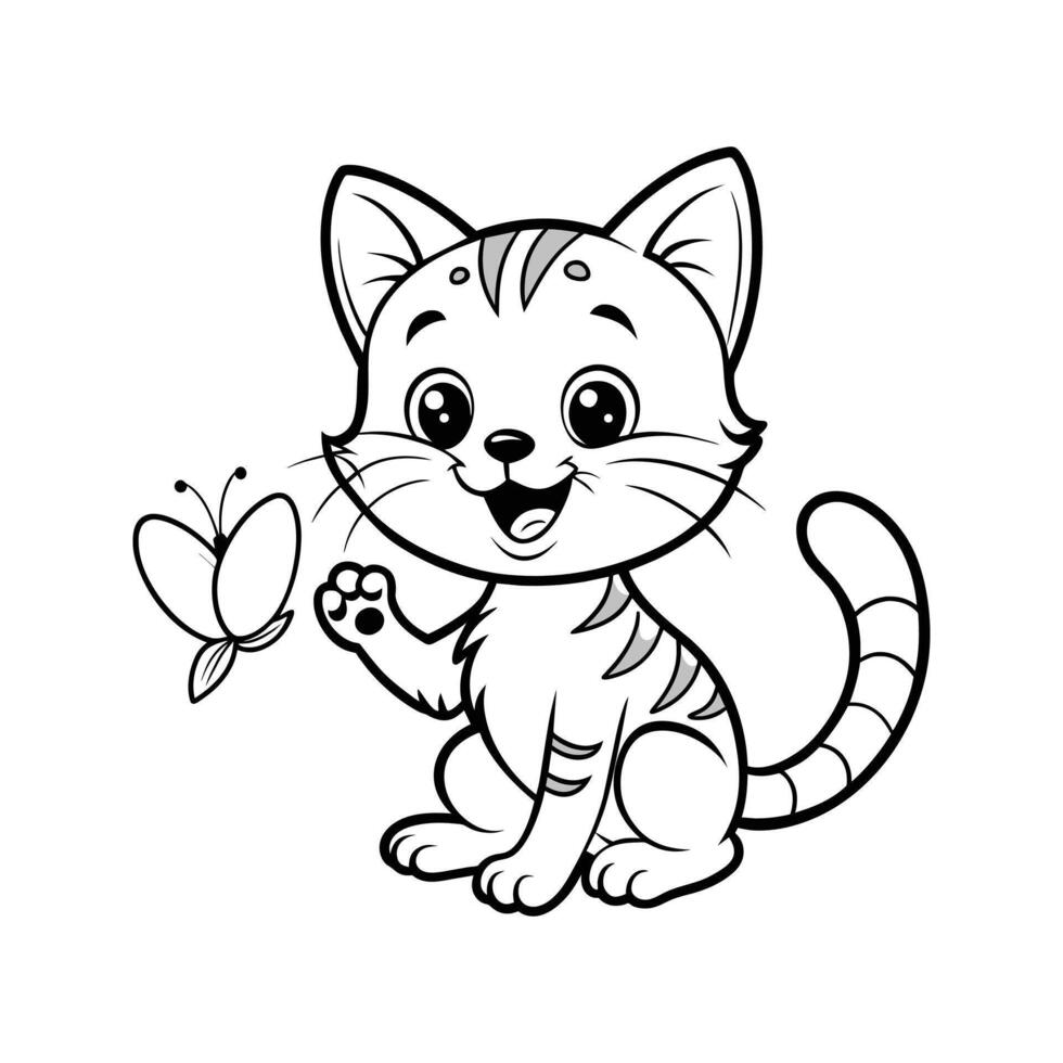 Cute Happy Cat and Butterfly vector