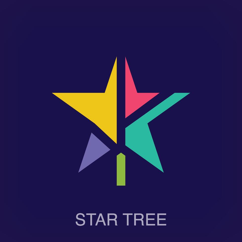 Creative tree and star combination sign logo. Uniquely designed color transitions. Company and workplace logo template vector