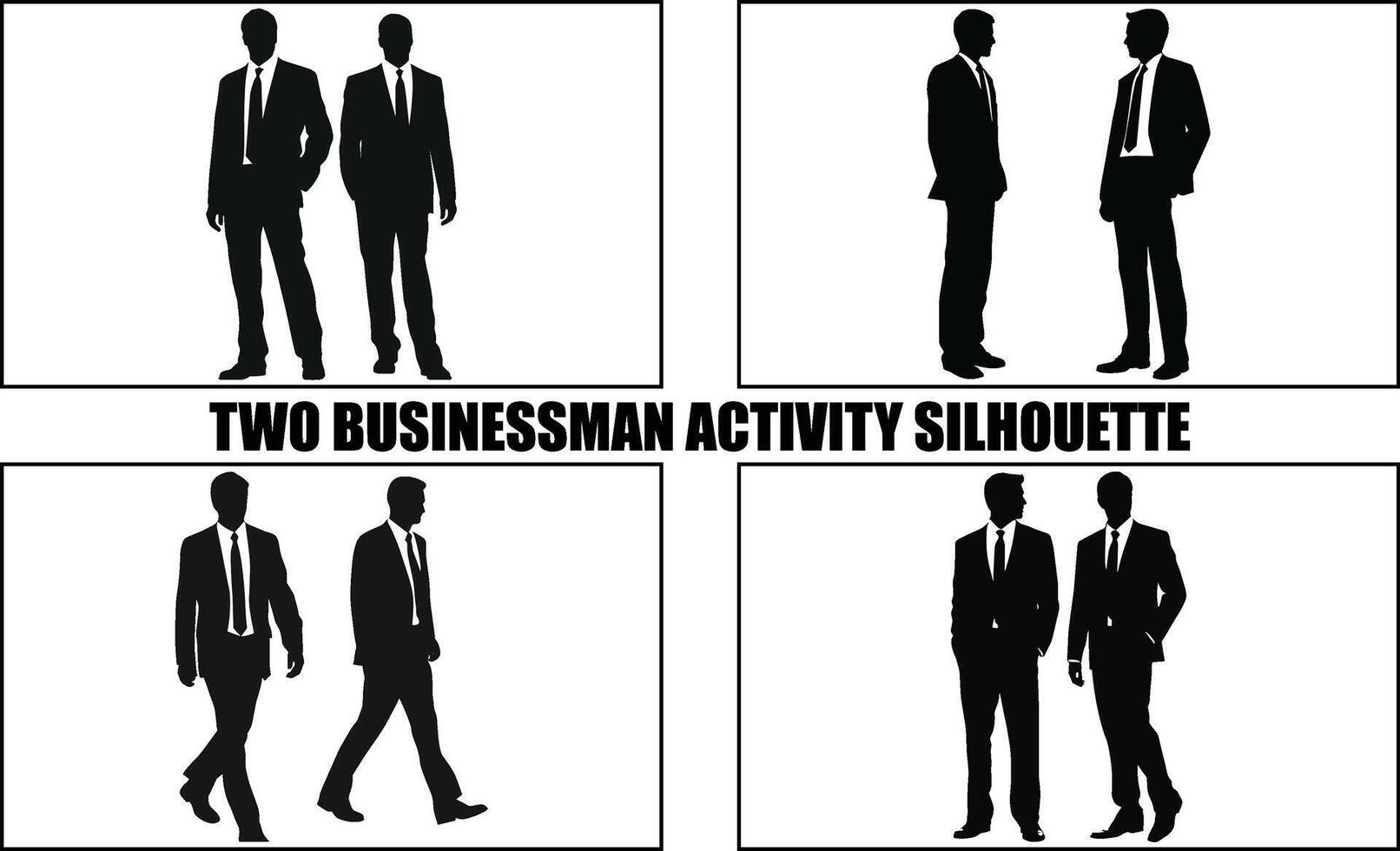 Two Businessman Having A Discussion art Silhouette Set, Two Businessman activity silhouette black Clipart Collection vector