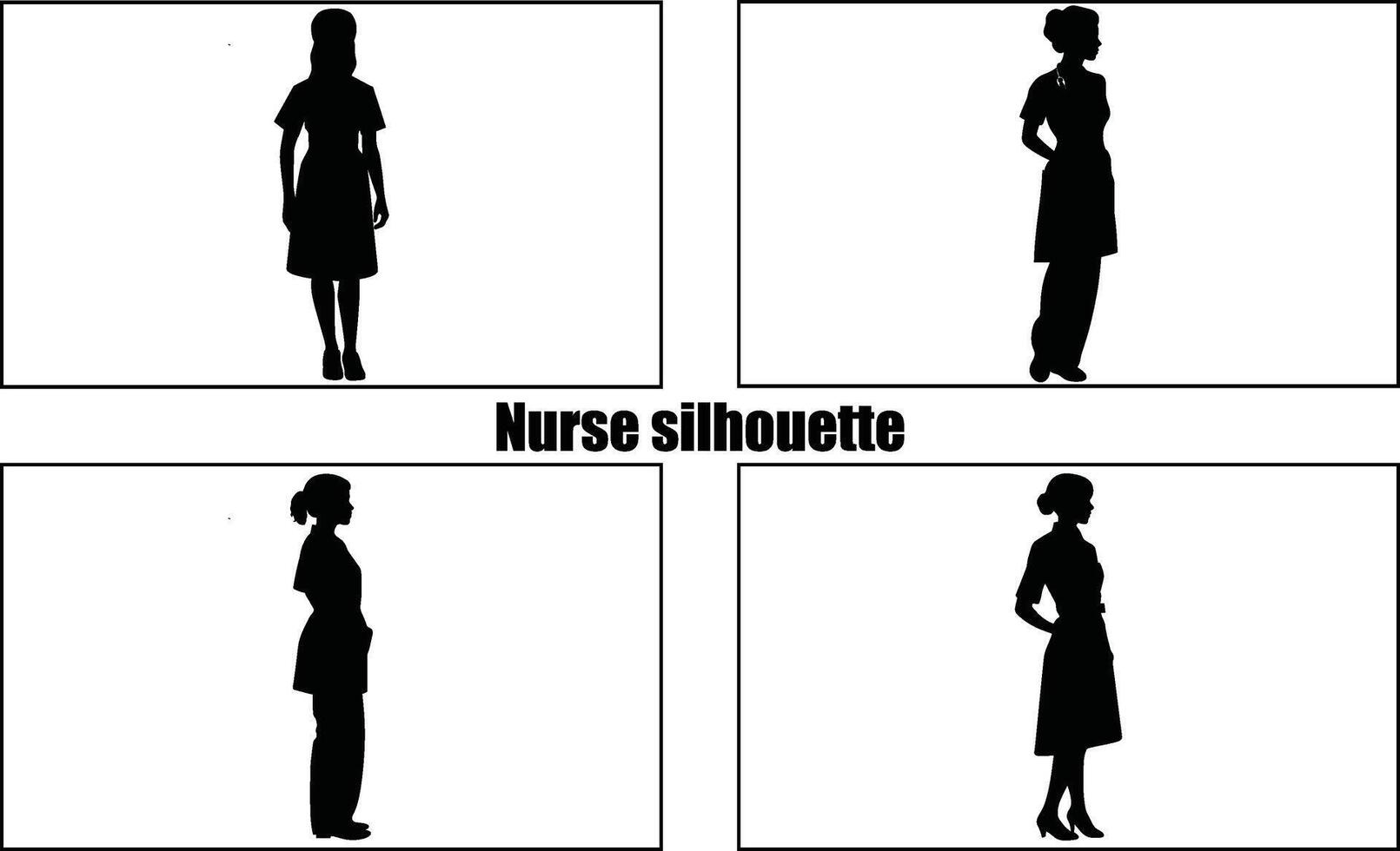 Woman nurse Silhouette Set,Nurse female silhouettes black Clipart Collection vector