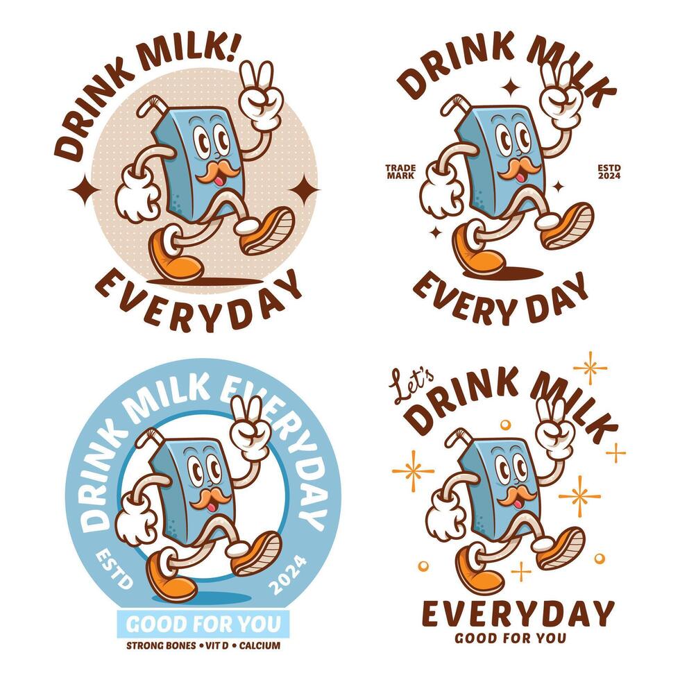 milk box retro mascot character vector
