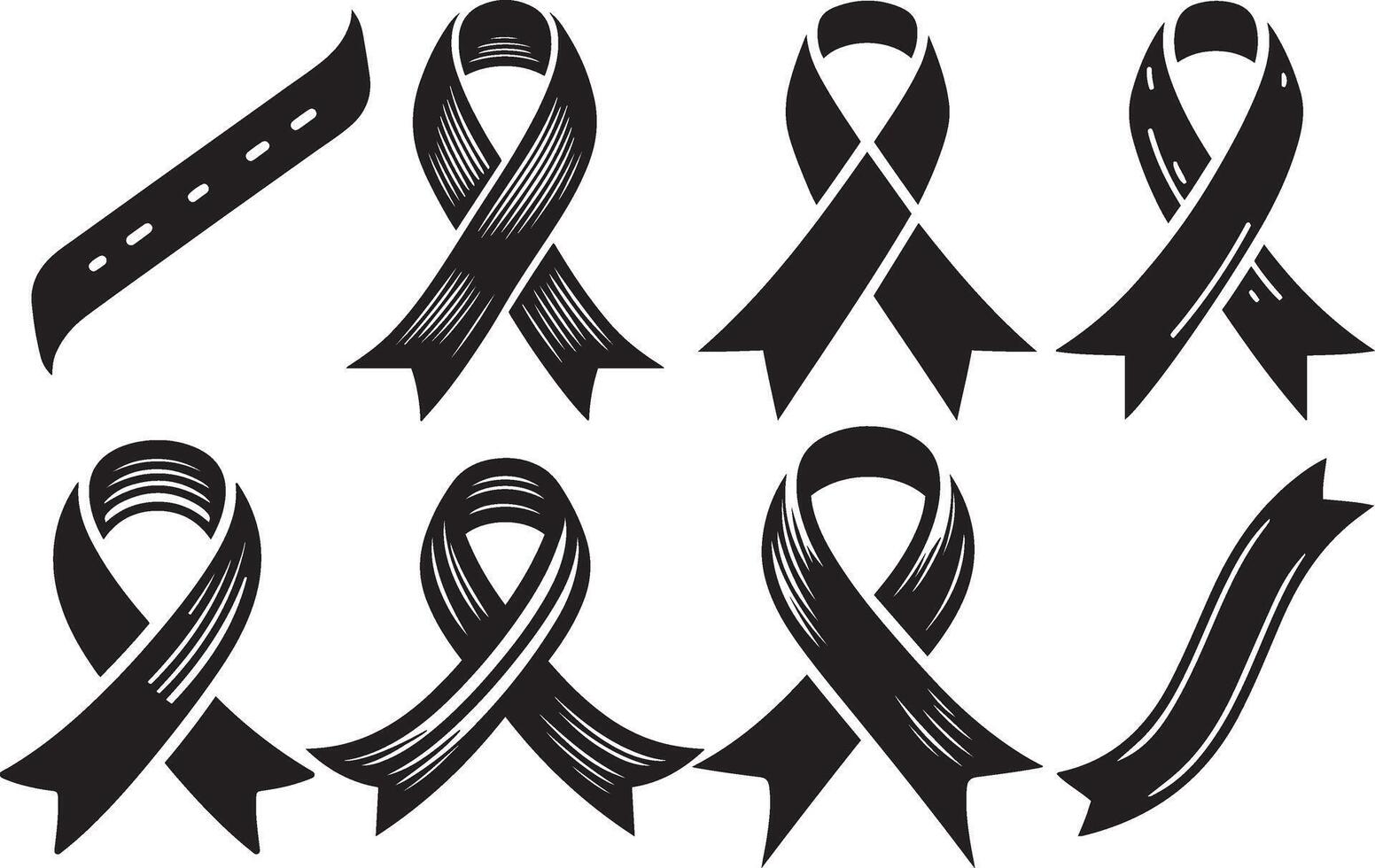 Black awareness ribbon set. vector
